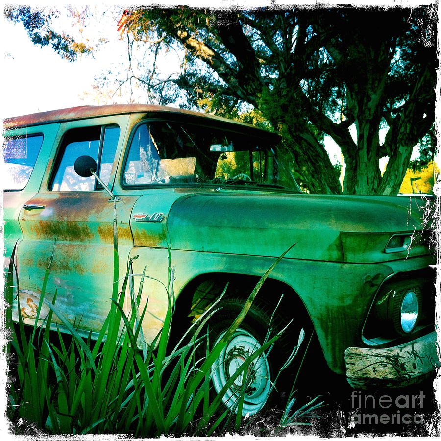 Transportation Photograph - My Chevy is a big green truck by Nina Prommer