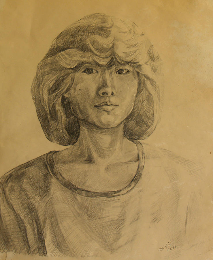 my First Self Portrait in 1984 Drawing by Becky Kim