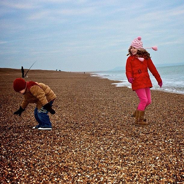 Beach Photograph - My Kids Looking For Stones To Skim by Leon McMahon