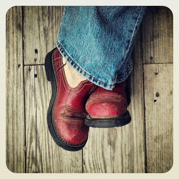 Boot Photograph - My Moms Dirty Red Boots by Emma Holton