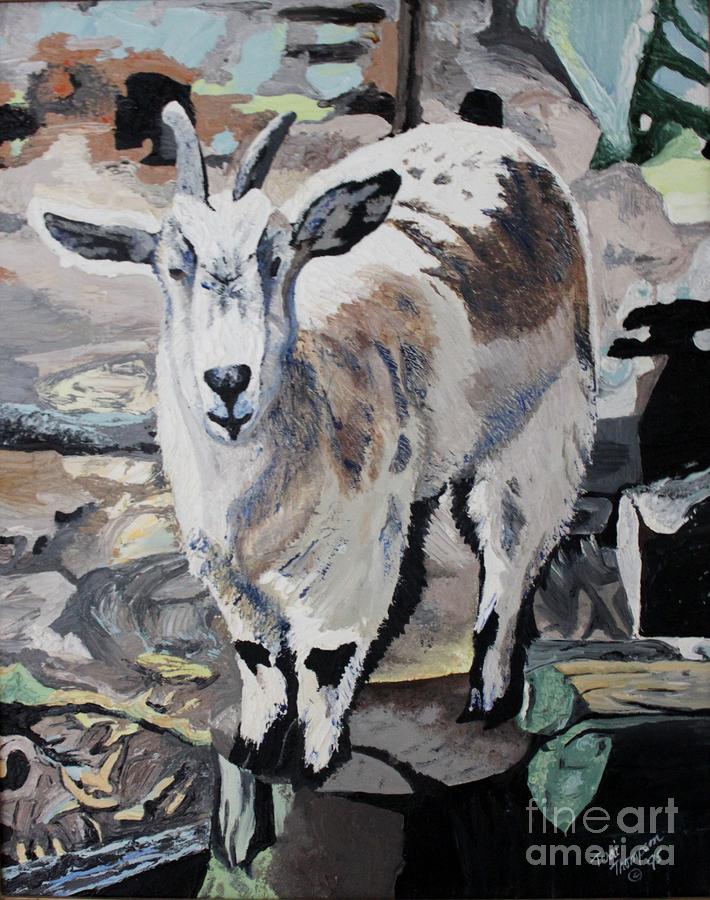 Goat Painting - My World From A Log by Terri Thompson