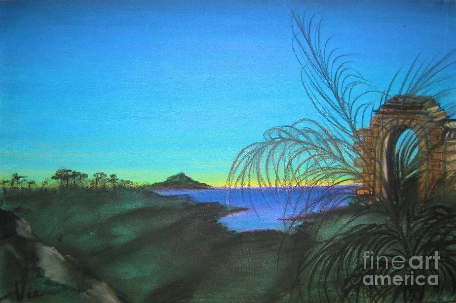 Mystical Island Portal at Dawn Pastel by Judy Via-Wolff