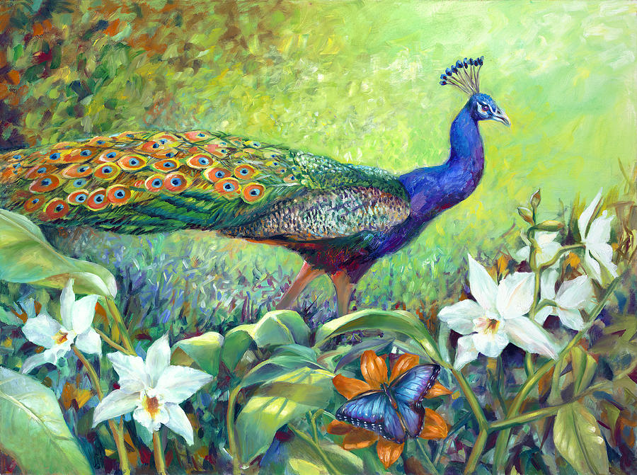 Mystical Peek - Peacock Painting by Nancy Tilles