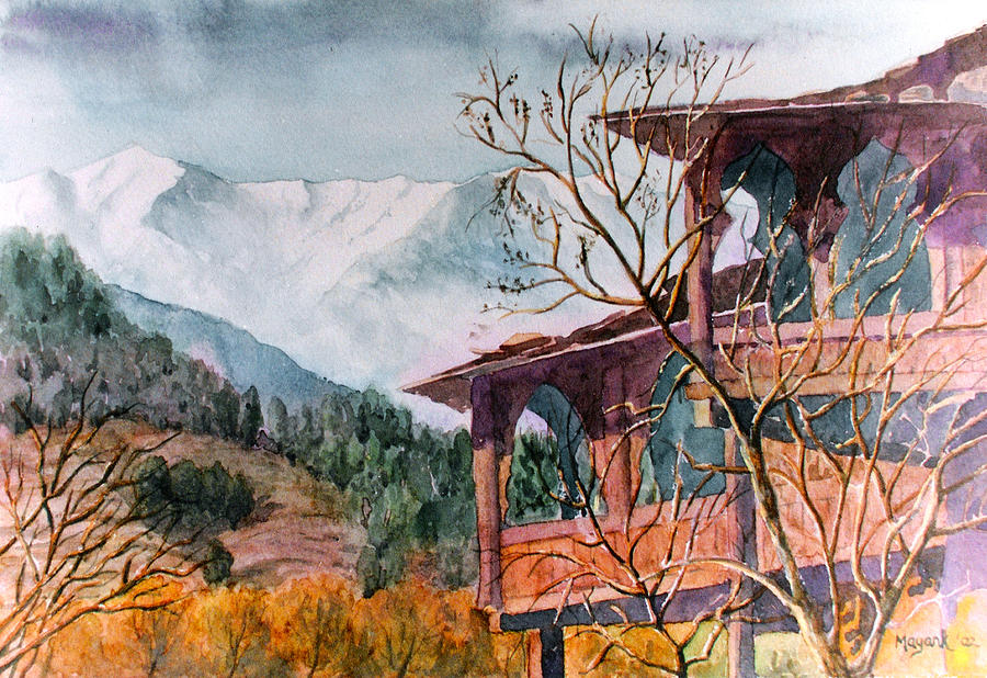 Naggar Houses Painting by Mayank M M Reid