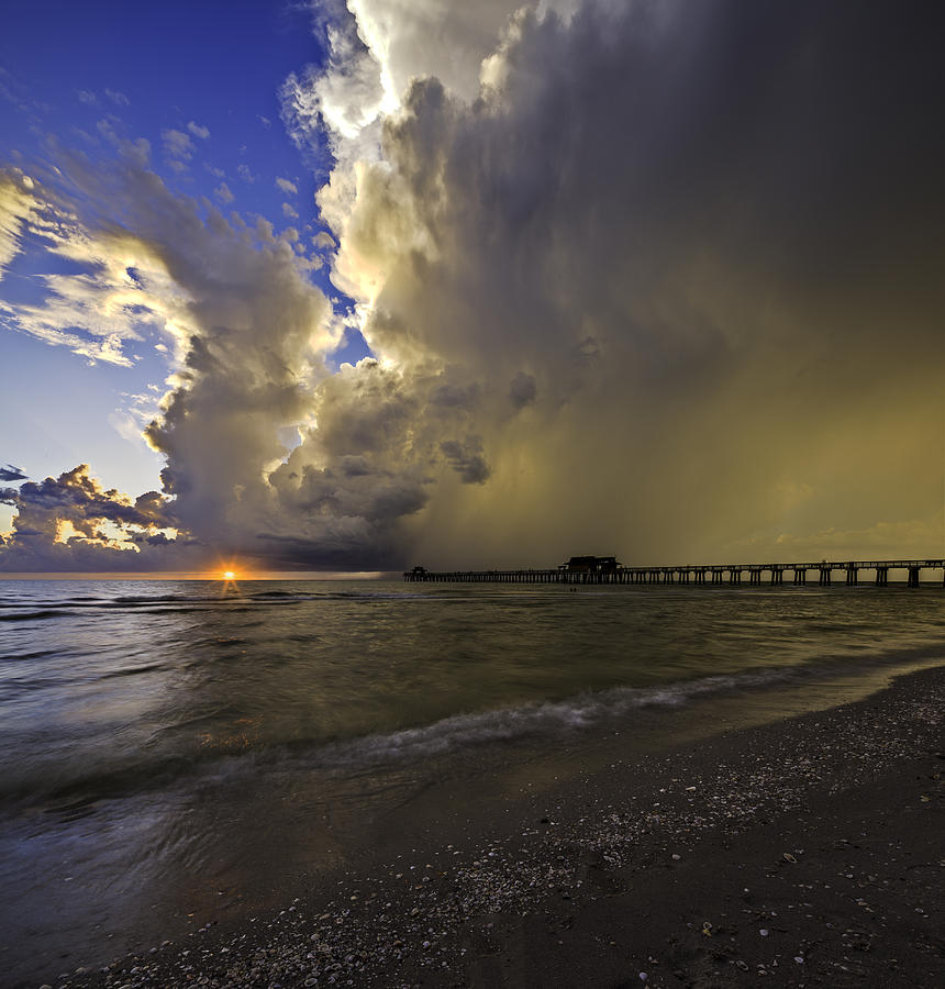 Naples Pier Storm Sunset Photograph by Nick  Shirghio