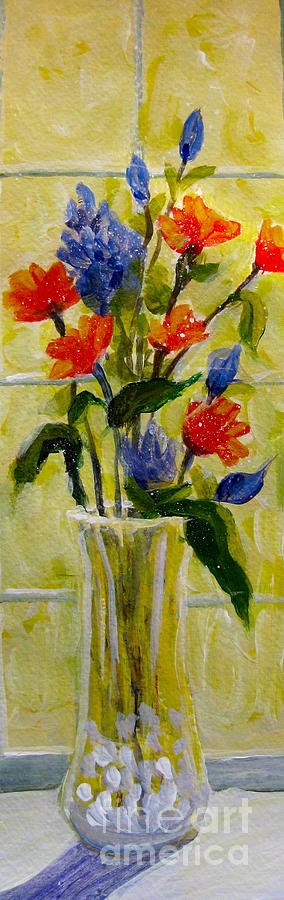 Narrow Window Flowers Painting by Gretchen Allen
