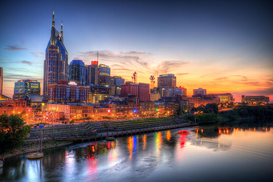 Nashville Tennessee Skyline At Sunset Photograph by Malcolm MacGregor