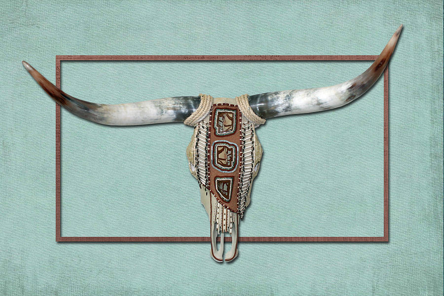 Native American Cow Skull Mixed Media by Rene Gibson