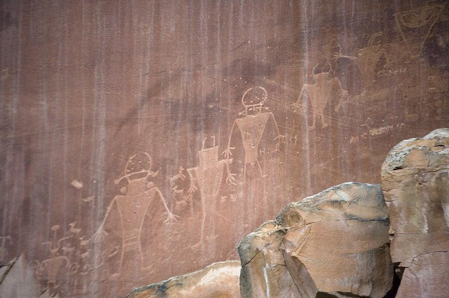 Capitol Reef National Park Photograph - Native American Petroglyphs, Utah, Usa by Bob Gibbons