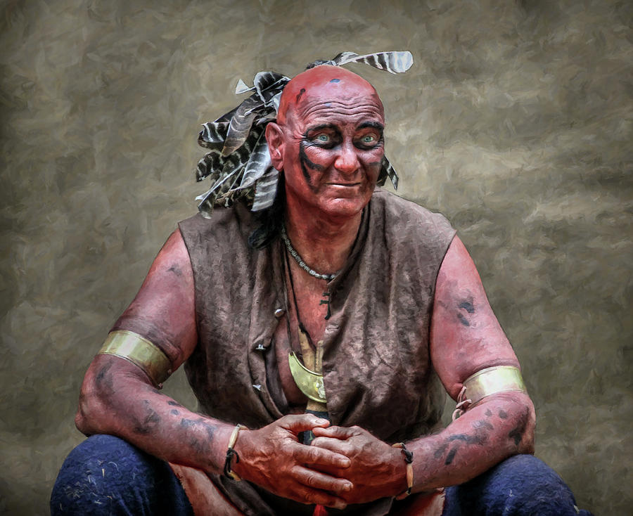 Native American Digital Art - Native American Reenactor Portrait by Randy Steele
