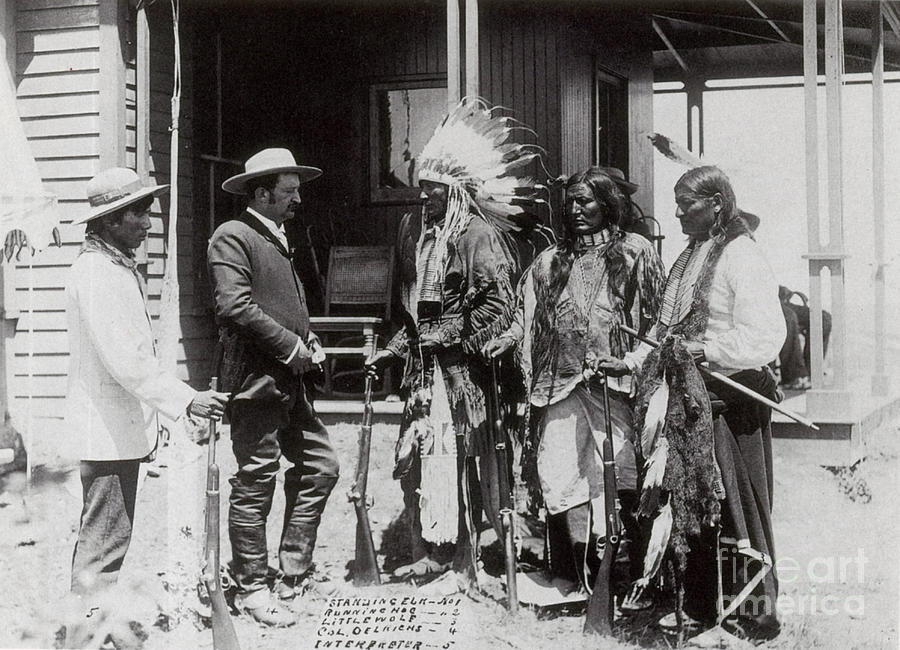 Horse Photograph - Native Americans Talking To American by Photo Researchers