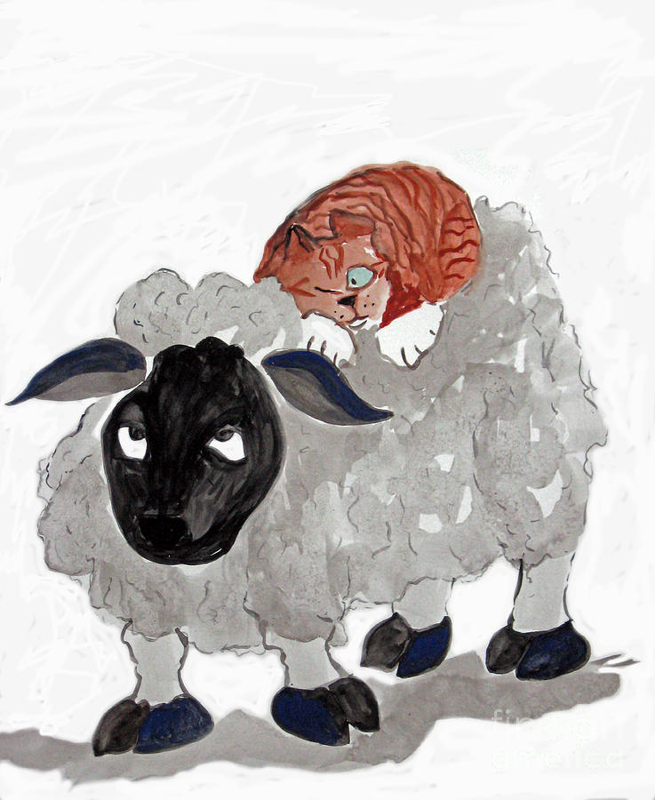 Natural Wool Cat Nap Painting by Ellen Miffitt Fine Art America