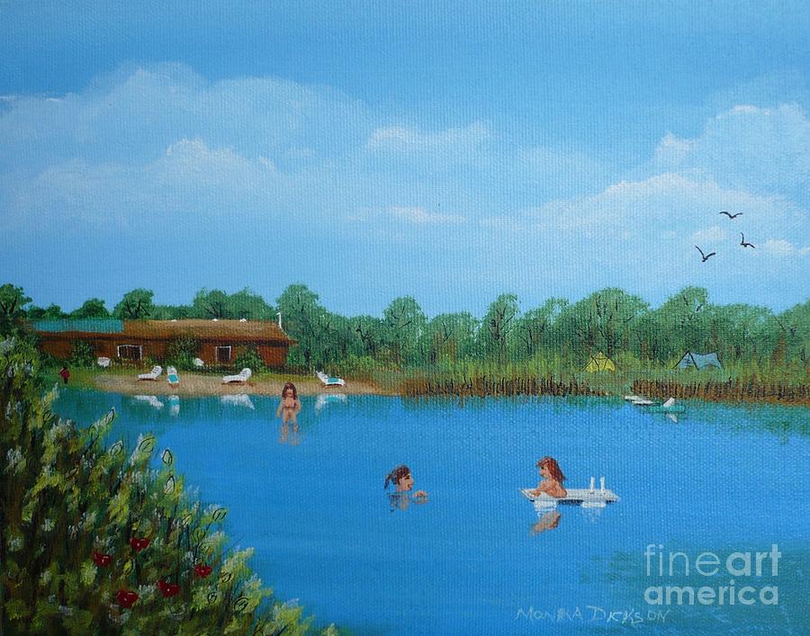 Naturism-BareOaks-Swimming1 Painting by Monika Shepherdson