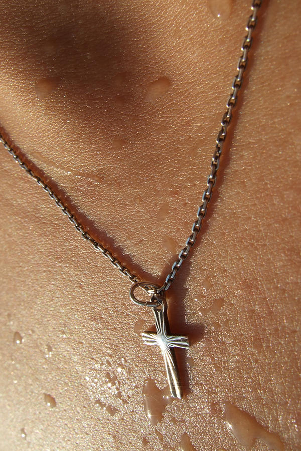 Necklace with cross - skin with waterdrops Photograph by Matthias Hauser