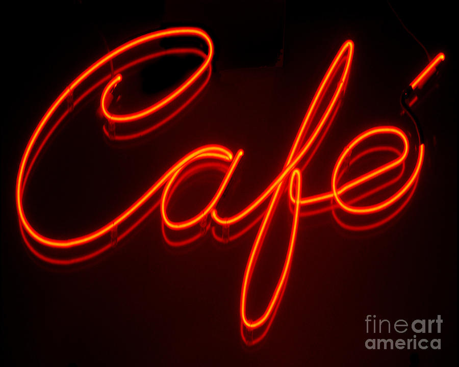 Sign Photograph - Neon Cafe by Anne Ferguson