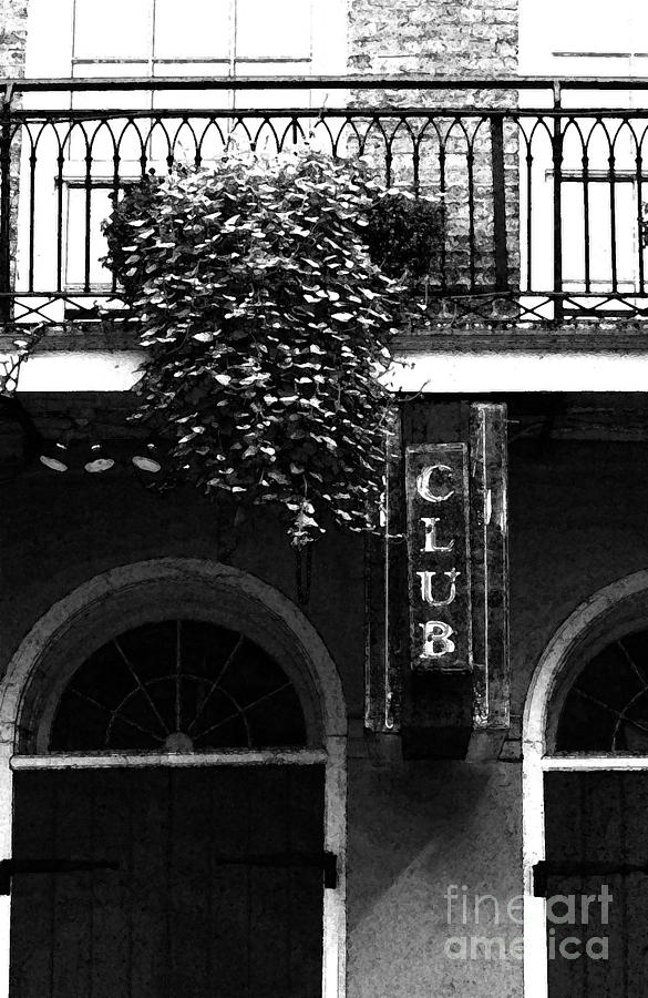 Neon Club Sign Bourbon Street Corner French Quarter Black and White Fresco Digital Art Digital Art by Shawn OBrien