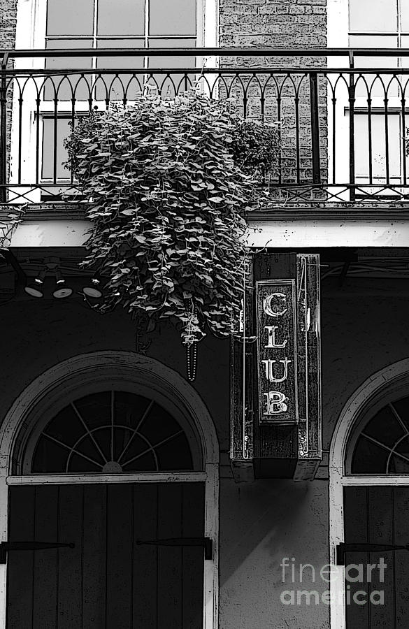 Neon Club Sign Bourbon Street Corner French Quarter Black and White Poster Edges Digital Art Digital Art by Shawn OBrien