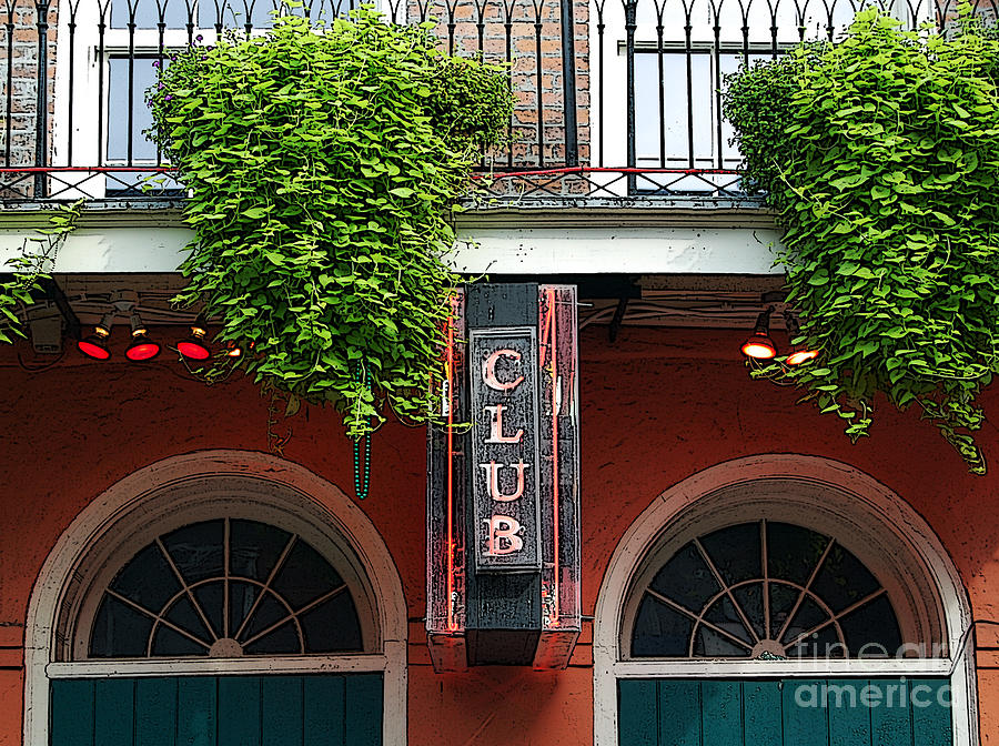 Neon Club Sign Bourbon Street Corner French Quarter New Orleans Poster Edges Digital Digital Art by Shawn OBrien