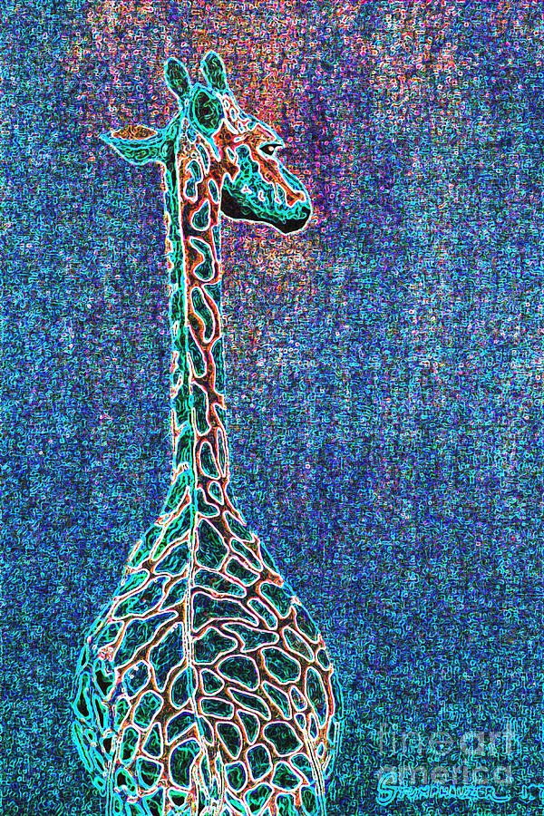 Animal Photograph - Neon Giraffe Looking Back by Jerome Stumphauzer