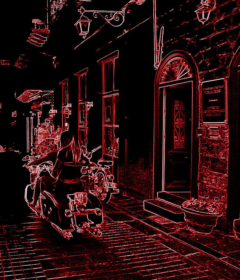 Neon Look Girl Riding Motorcycle Bike Rider Speed Stone Paved Street in Nafplion Greece Photograph by John Shiron