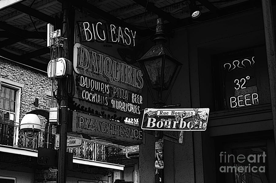 Neon Sign Bourbon Street Corner French Quarter New Orleans Black and White Poster Edges Digital Art Digital Art by Shawn OBrien