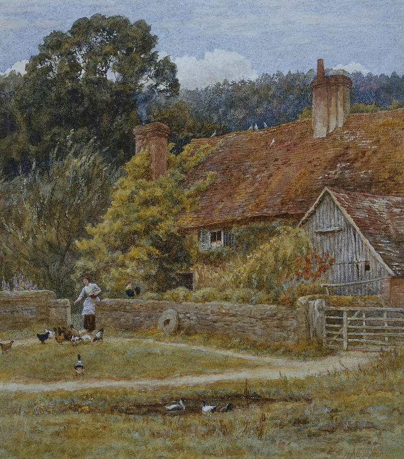 Helen Allingham Painting - Netley Farm Shere Surrey by Helen Allingham