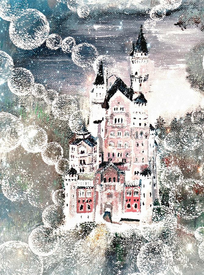 Castle Painting - Neuschwanstein and bubbles by Milenka Delic