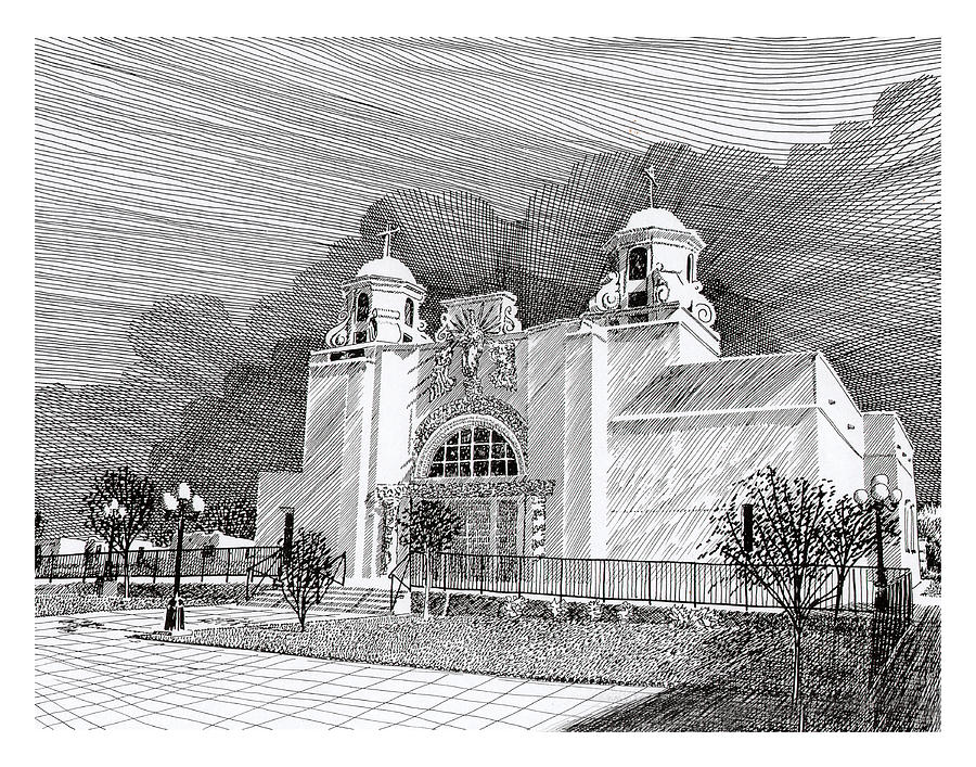 New Mexico Churches Our Lady of Good Health Drawing by Jack Pumphrey