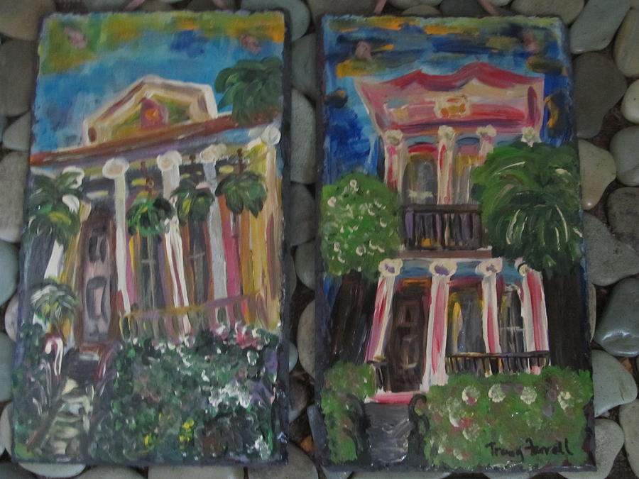 New Orleans Garden District Homes On Found Katrina Slate Painting By 