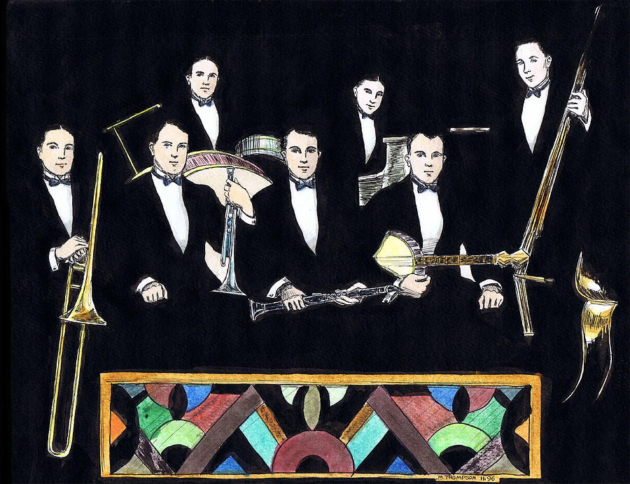 Black And White Drawing - New Orleans Rhythm Kings by Mel Thompson