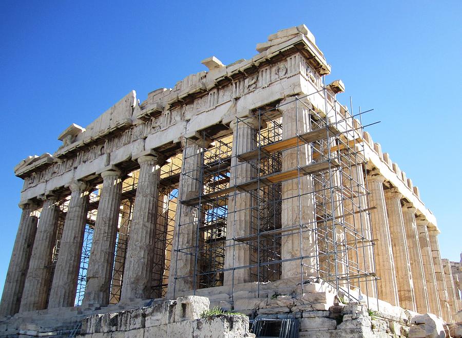 New Renovation Meets Old Ancient Parthenon Architecture at Acropolis in Athens Greece Photograph by John Shiron