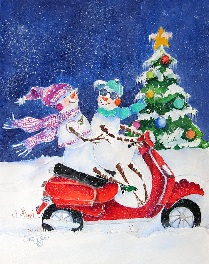 Christmas Cards Painting - New Scooter by Suzy Pal Powell