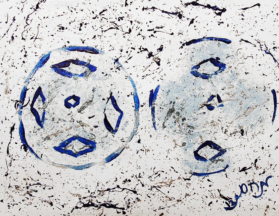 New Year Rolls Around with Abstracted Splatters in Blue Silver White Representing Snow Excitement Painting by M Zimmerman