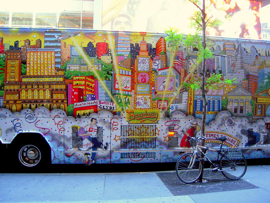 New York City Bus with Bike and Graffiti Photograph by Don Struke