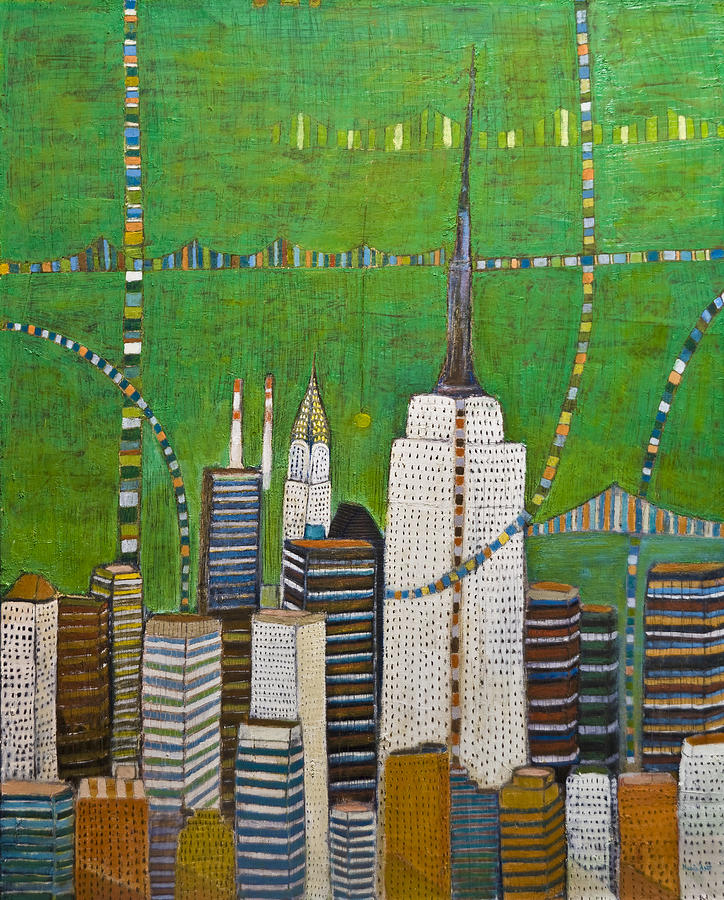 New york city with green Painting by Habib Ayat