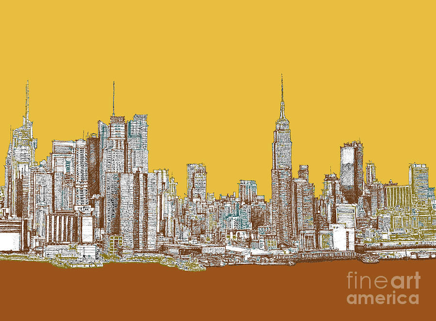 Architecture Drawing - New York mustard sepia by Building  Art
