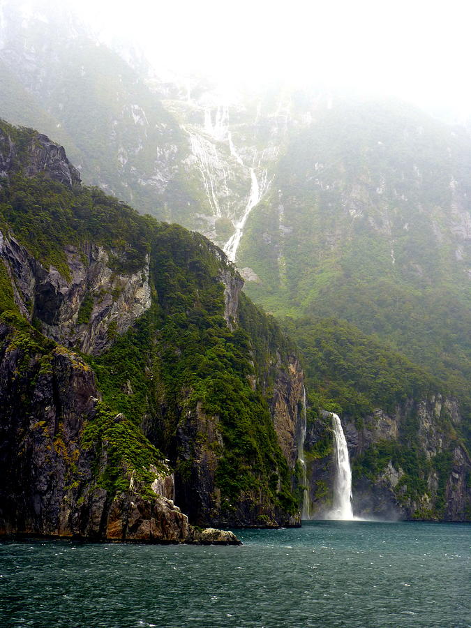 Waterfall Photograph - New Zealands Milford Sound by Carla Parris