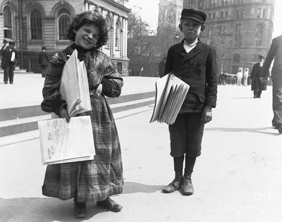 Newsgirl And Newsboy, 1893 Photograph by Photo Researchers Newsgirl And Newsboy, 1893 Photograph by Photo Researchers