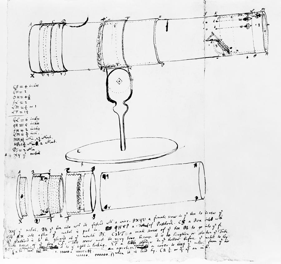 В записях какого деятеля были обнаружены первые чертежи телескопа