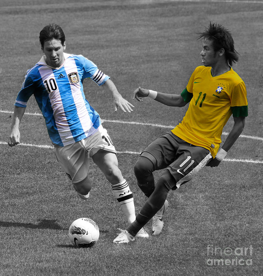 Lionel Messi Photograph - Neymar and Lionel Messi Clash of the Titans Black and White by Lee Dos Santos