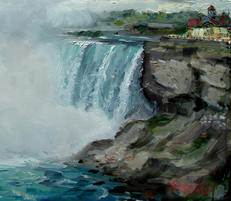 Waterfall Painting - Niagara Falls Rocks by Ylli Haruni