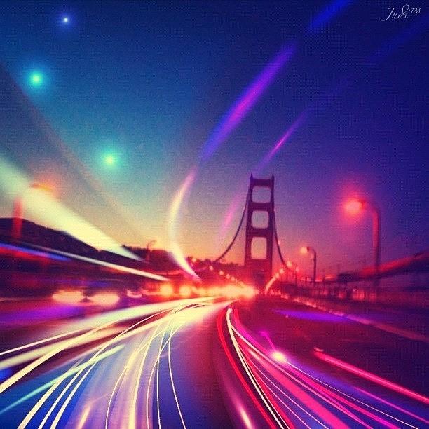Bridge Photograph - Night Crossing: Long Exposure by Judi Lacanlale