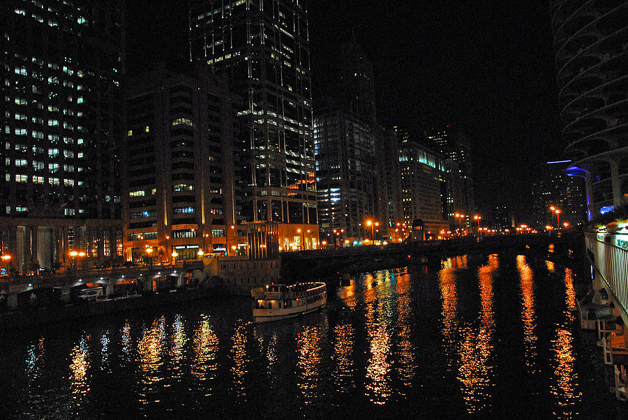 Night Lights on the Chicago River Photograph by Lynn Bauer