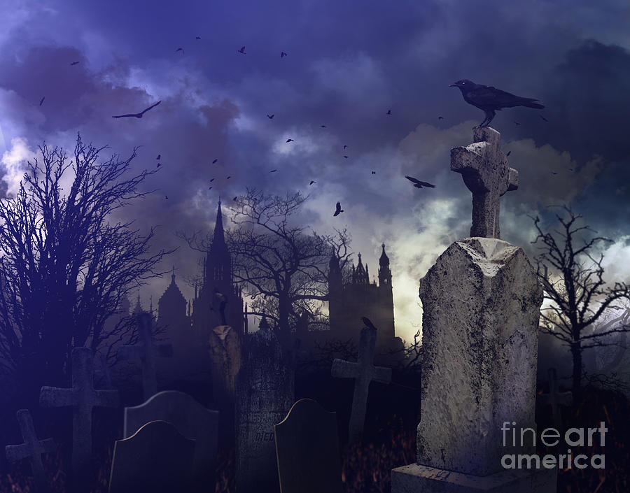 Night scene in a spooky graveyard Photograph by Sandra Cunningham