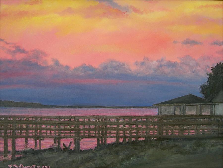 Night Sky Over Lake Marion Painting by Kathleen McDermott