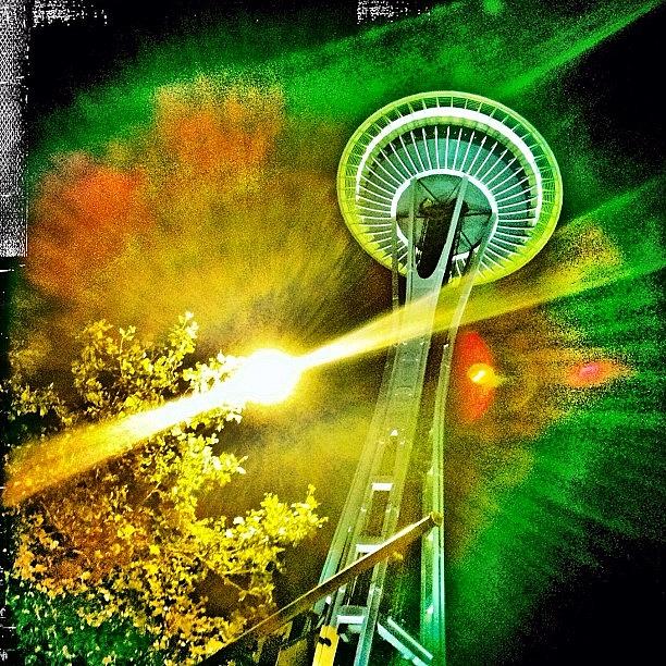 Seattle Photograph - Night Time at The Space Needle by Chris Fabregas