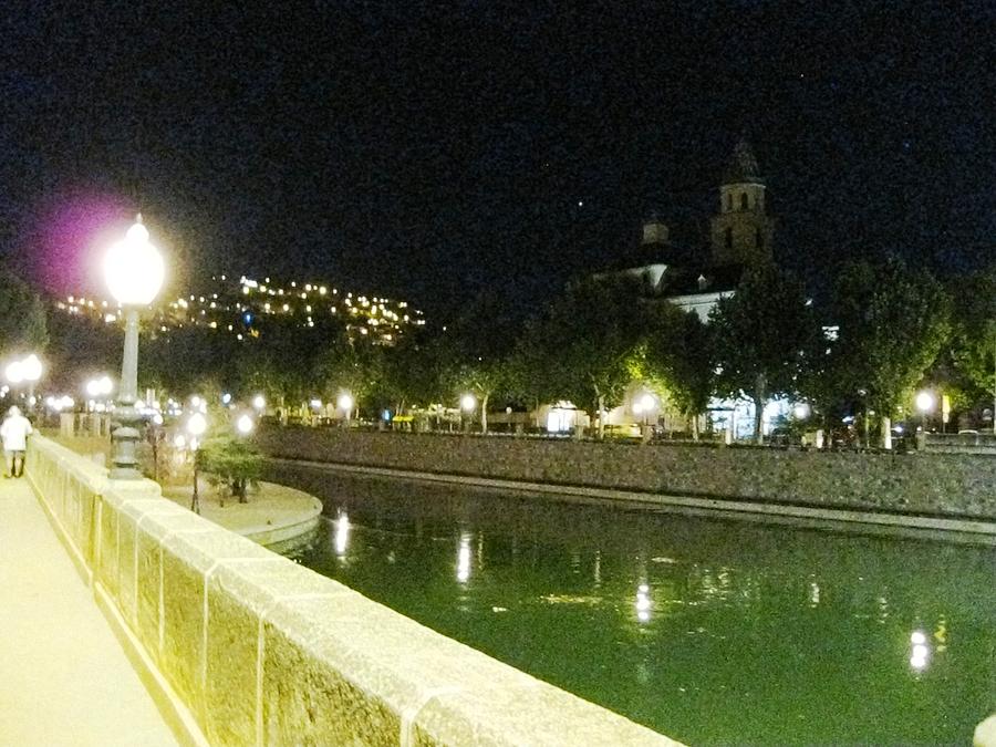 Night Time Lamp Post By The River Granada Spain Photograph by John Shiron