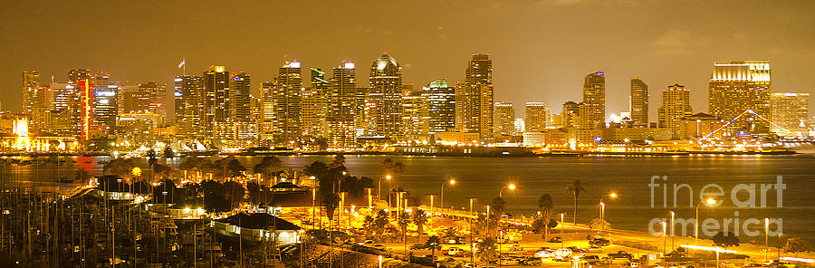 San Diego Photograph - Nightscape of San Diego Bay by Mary Jane Armstrong