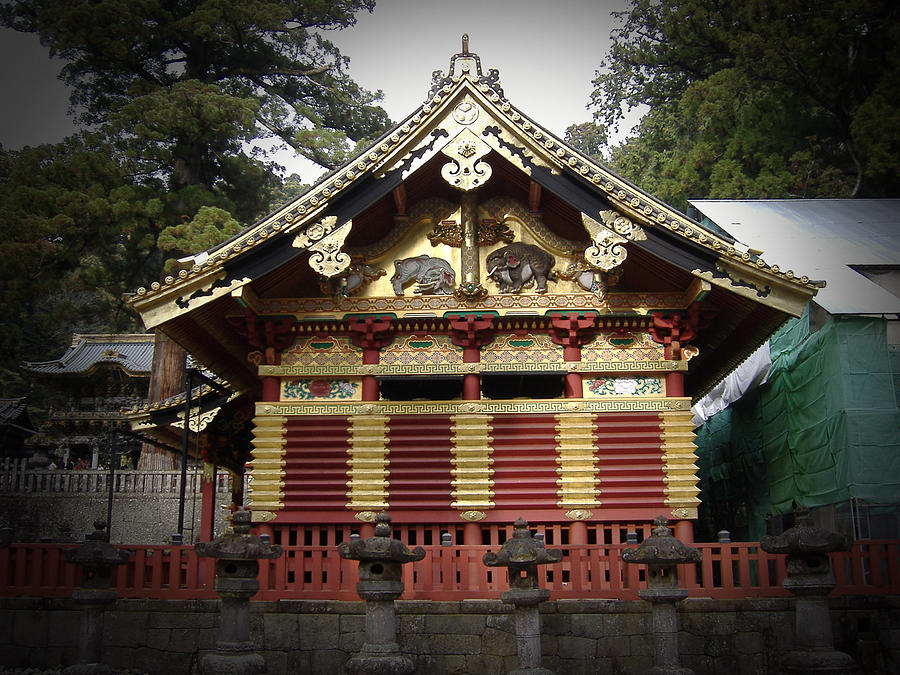 Nature Photograph - Nikko Architecture with Gold Roof by Naxart Studio
