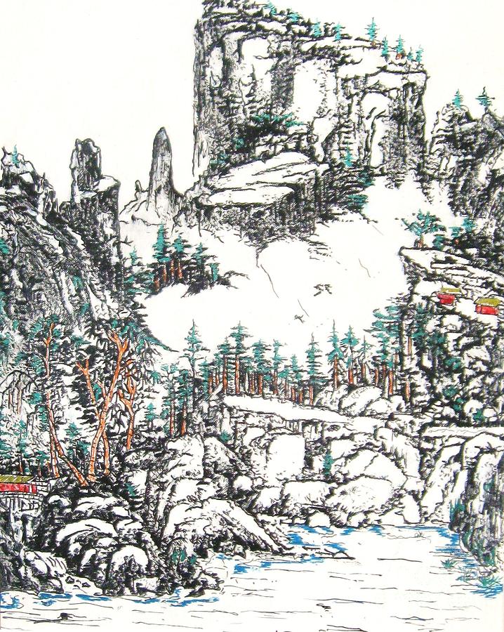 Nikko  Landscape Painting by Thea Recuerdo